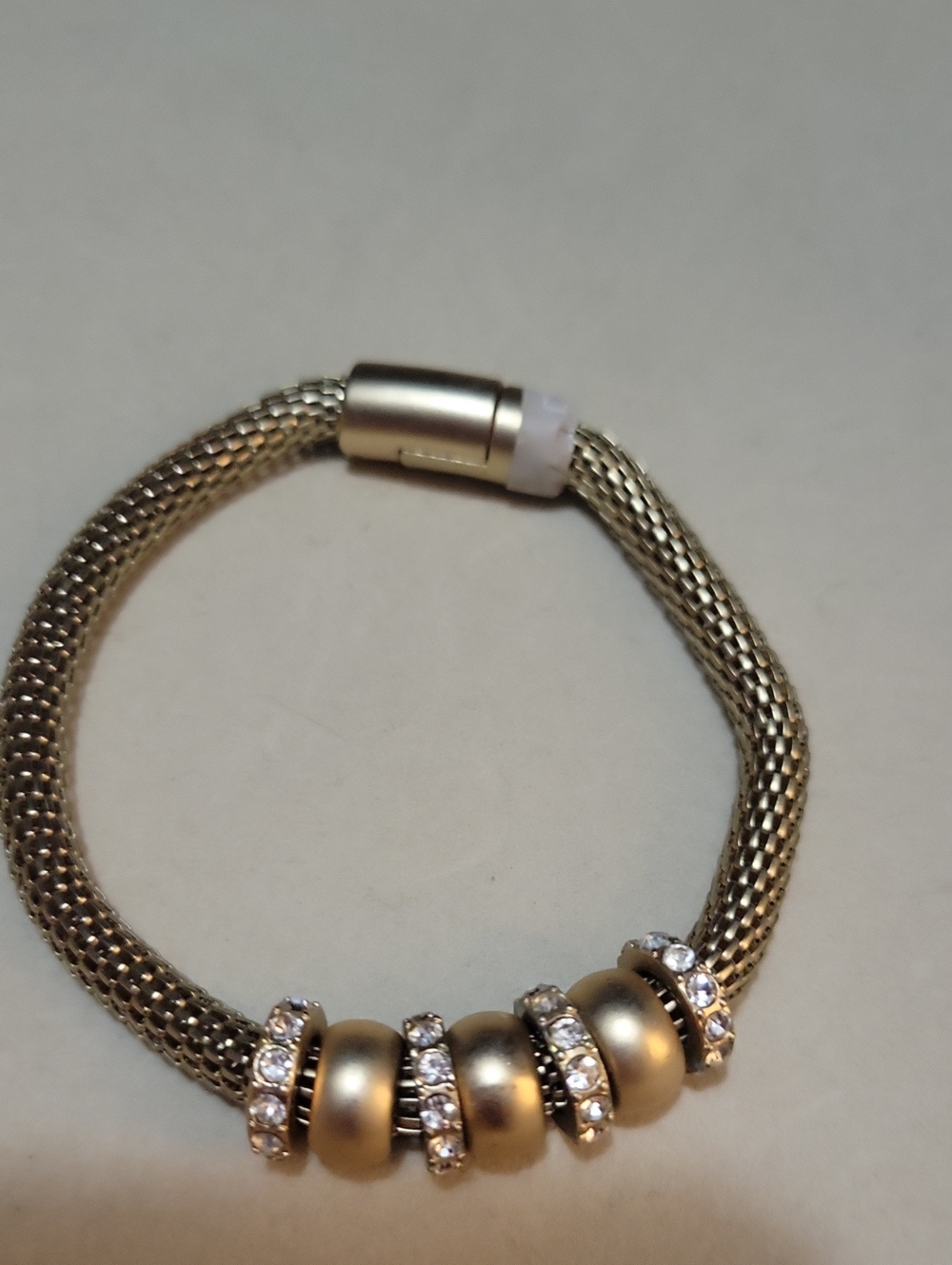 Chico's Gold-Tone Mesh Bracelet with Crystal Rondelle Accents